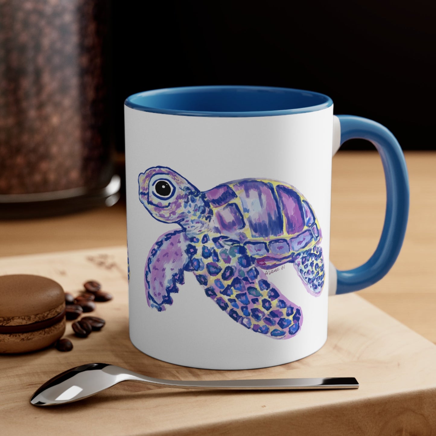 “Tilley” Sea Turtle Accent Coffee Mug, 11oz - Blue Cava