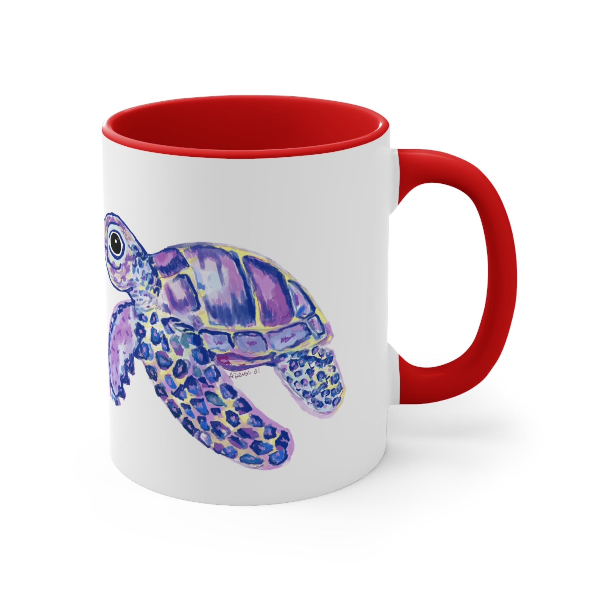 “Tilley” Sea Turtle Accent Coffee Mug, Red 11oz - Blue Cava