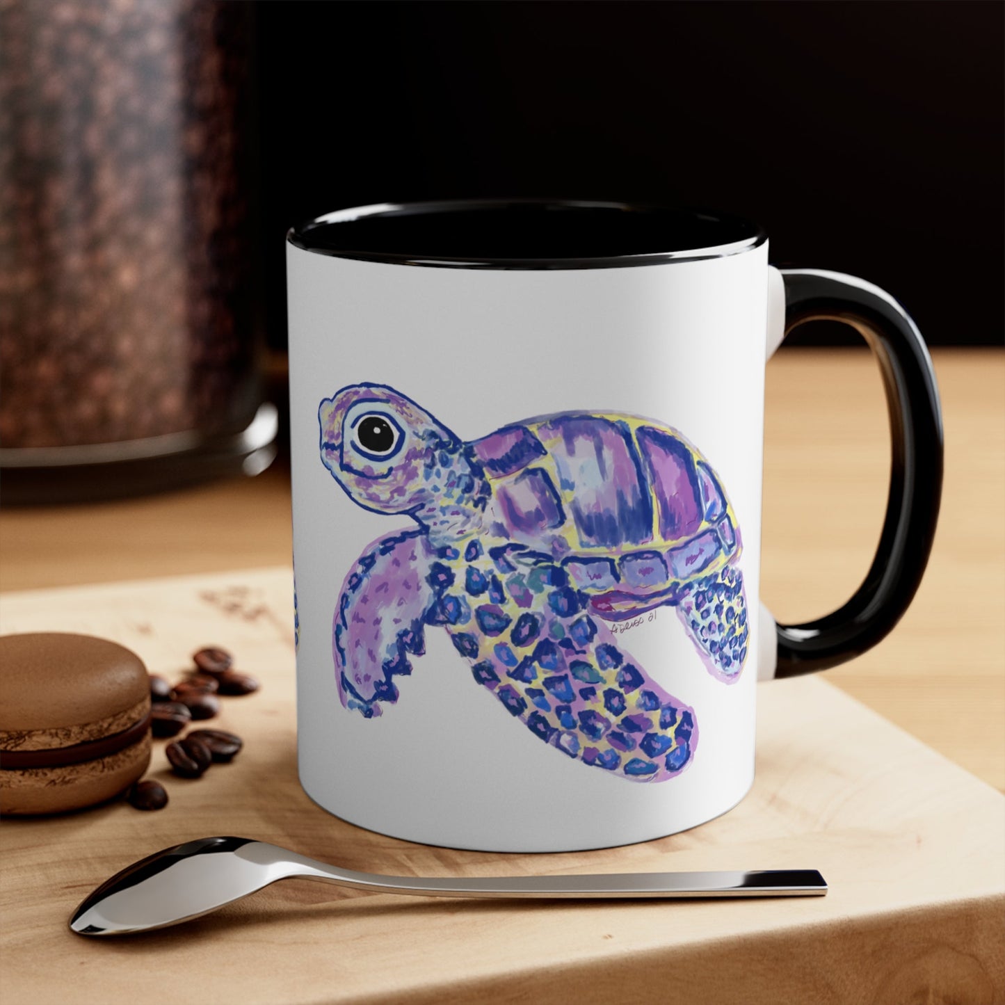 “Tilley” Sea Turtle Accent Coffee Mug, 11oz - Blue Cava