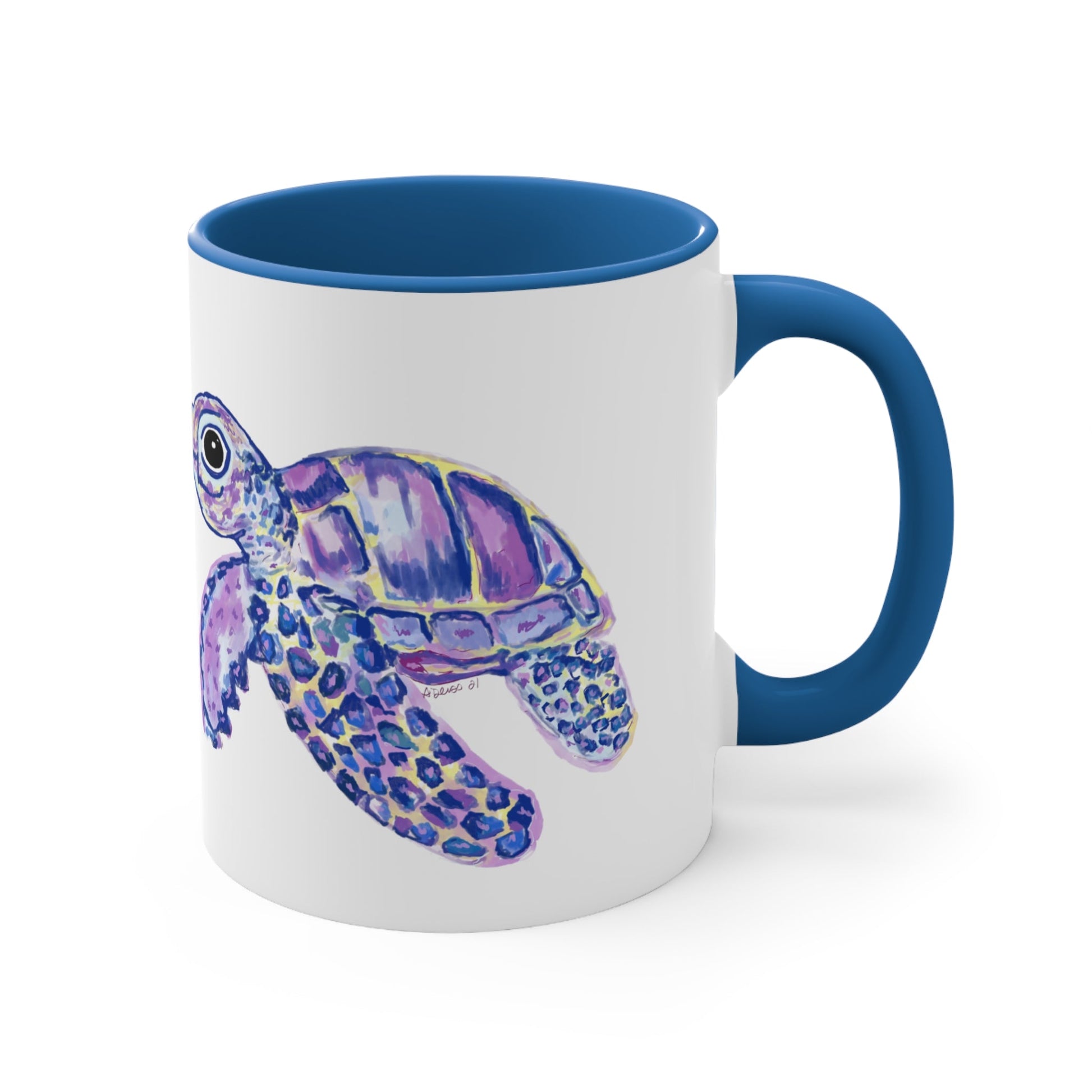 “Tilley” Sea Turtle Accent Coffee Mug, Blue 11oz - Blue Cava