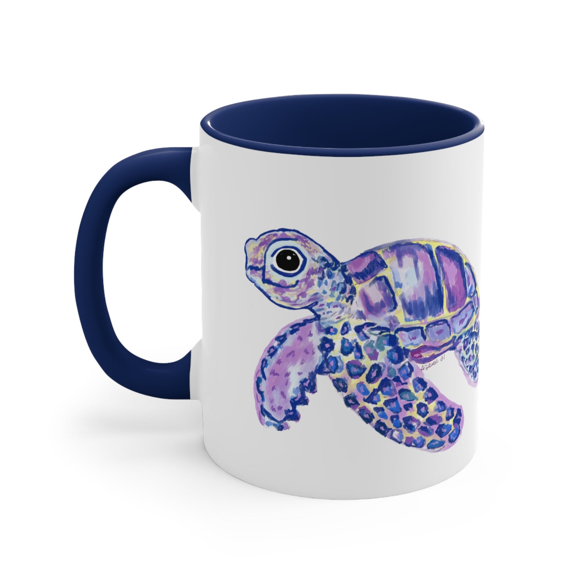 “Tilley” Sea Turtle Accent Coffee Mug, Navy 11oz - Blue Cava