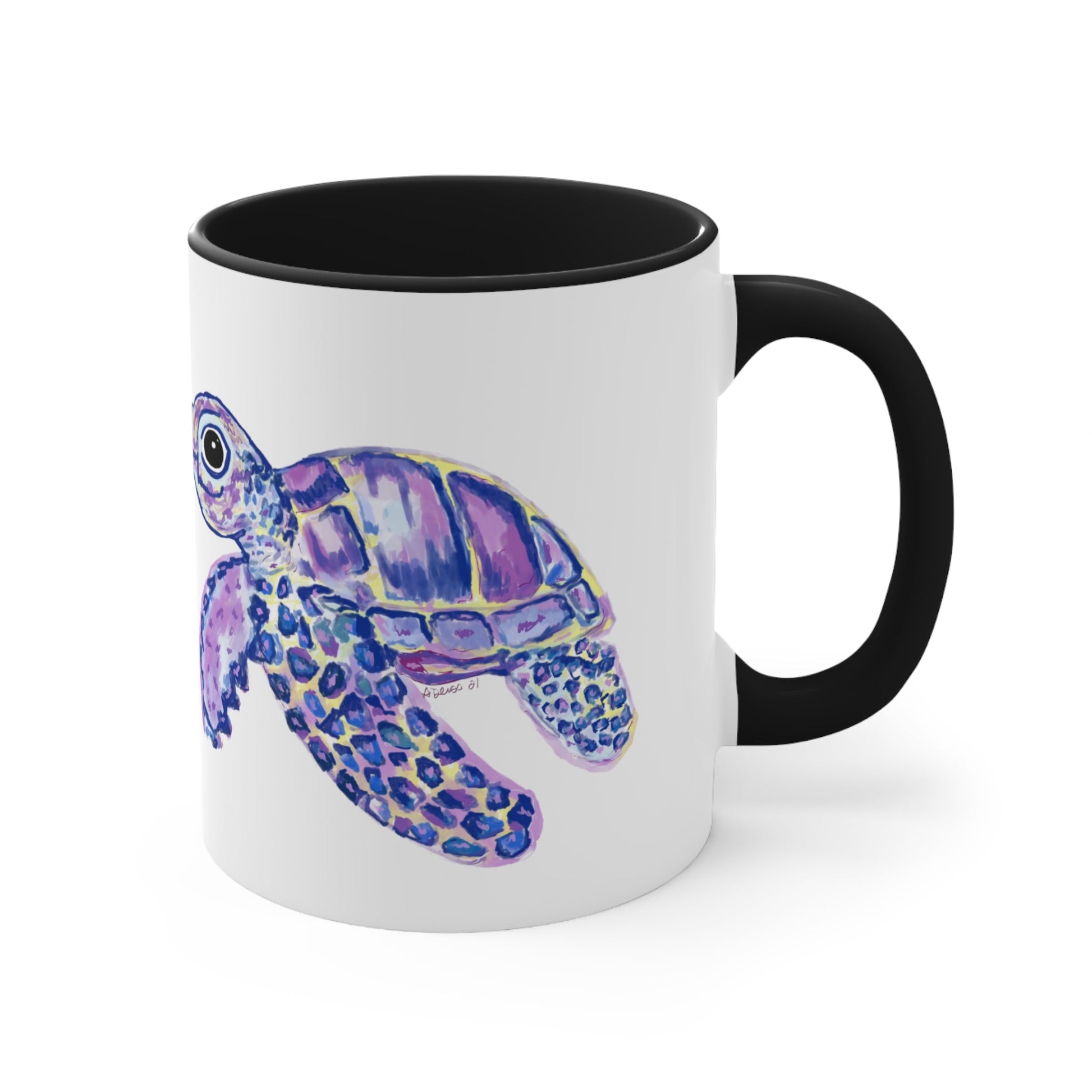 “Tilley” Sea Turtle Accent Coffee Mug,Navy 11oz - Blue Cava