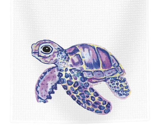 “Tilley” Sea Turtle Microfiber Waffle Towel - Blue Cava