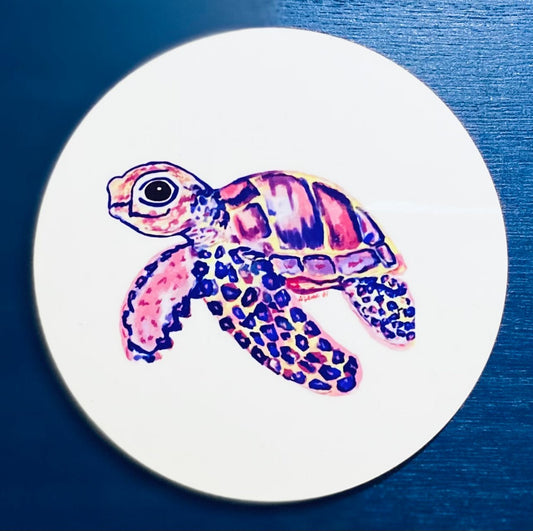 “Tilley” Sea Turtle - Round Coaster set - Blue Cava