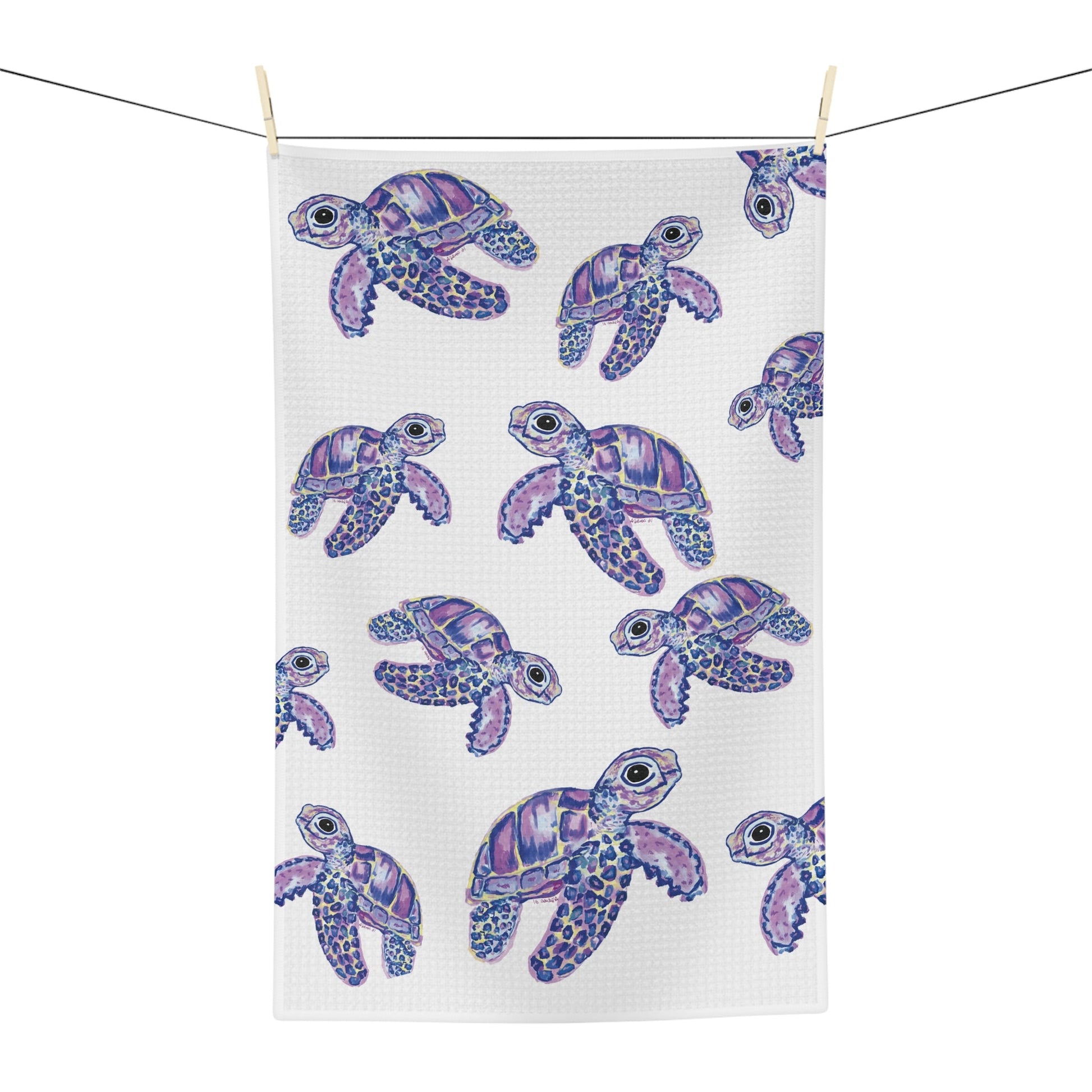 “Tilley” Sea Turtles Microfiber Waffle Towel - Blue Cava