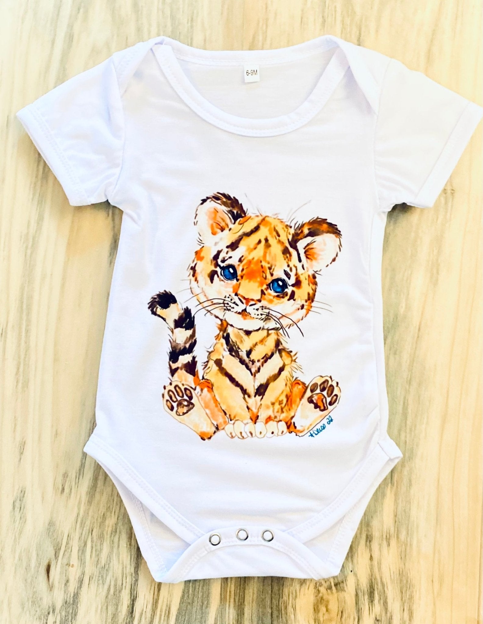 “Tinker”Tiger infant bodysuit - Blue Cava