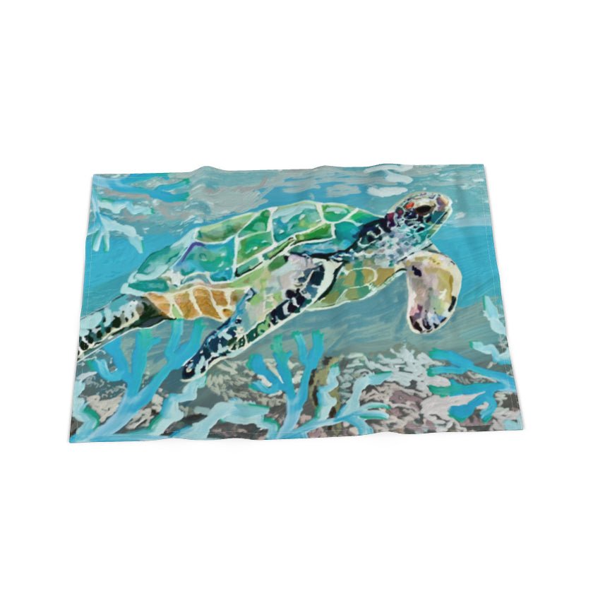 Underwater Turtle Linen Towel - Blue Cava