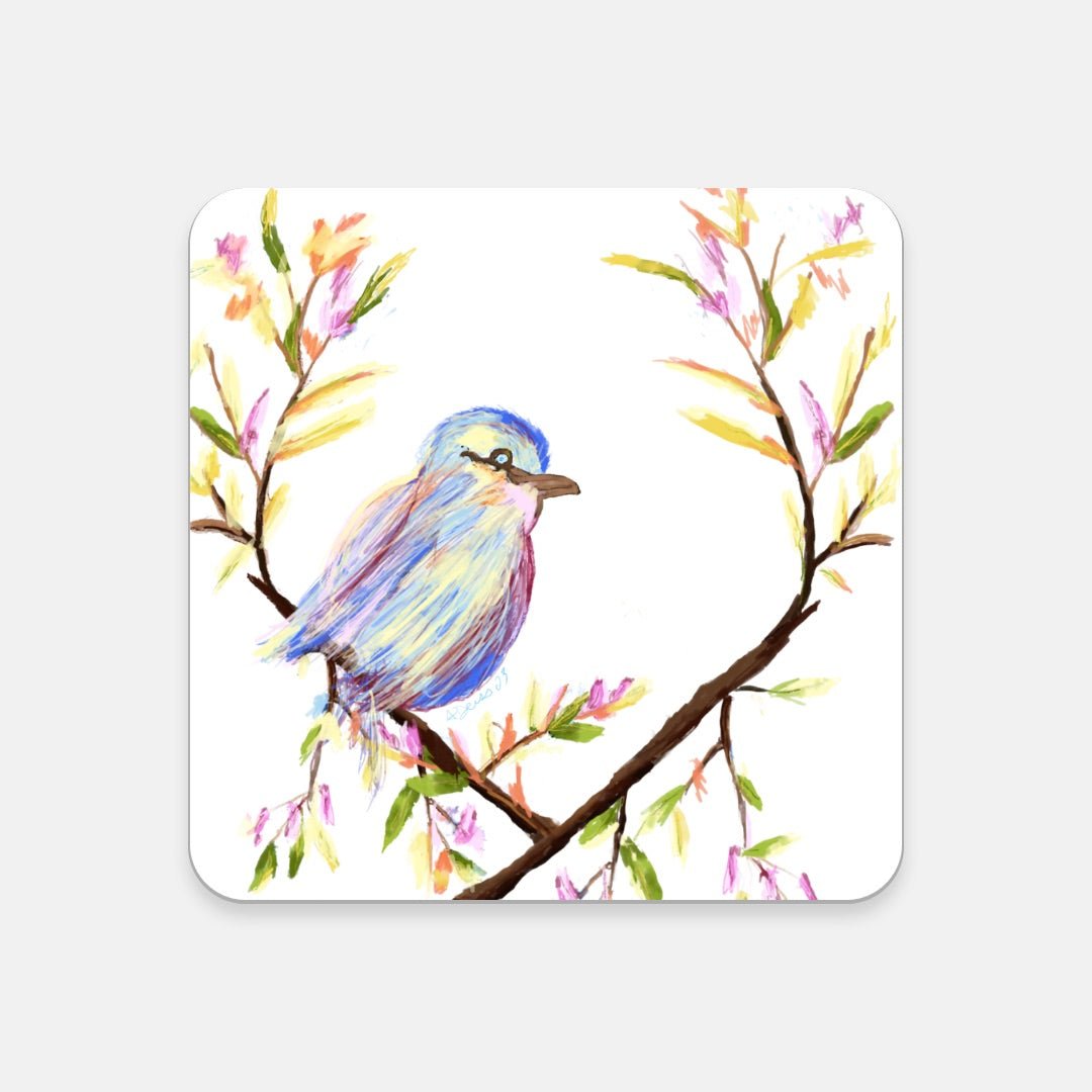 Watercolor Bird Cork Back Coaster-Square - Blue Cava