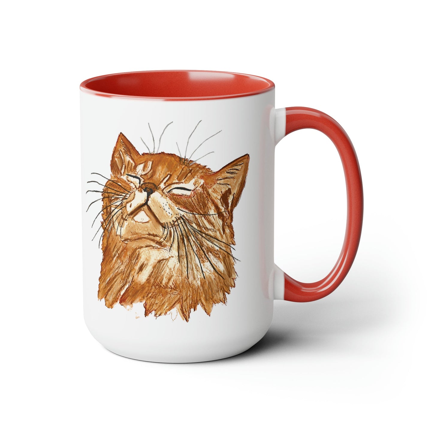 Watercolor Cat Two-Tone Coffee Mugs, 15oz (Four Colors available) - Blue Cava