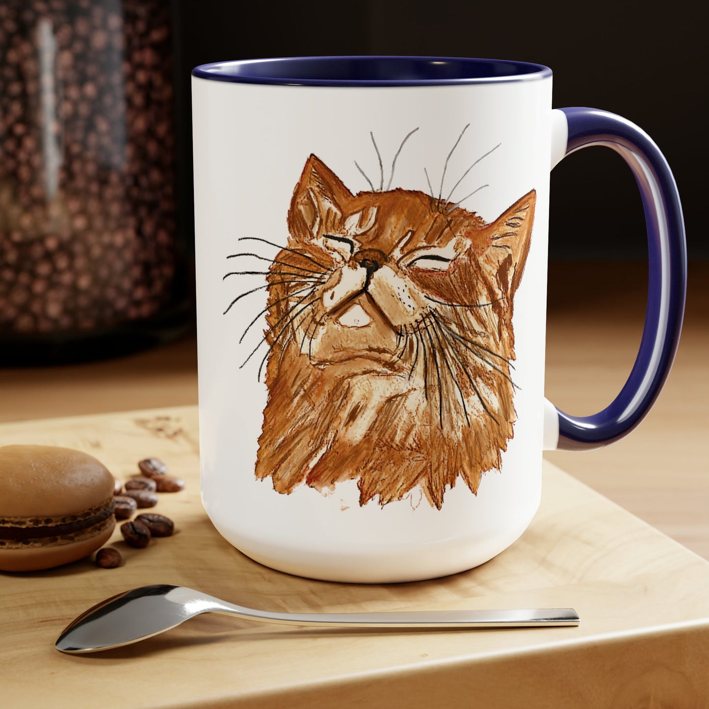 Watercolor Cat Two-Tone Coffee Mugs, 15oz (Four Colors available) - Blue Cava