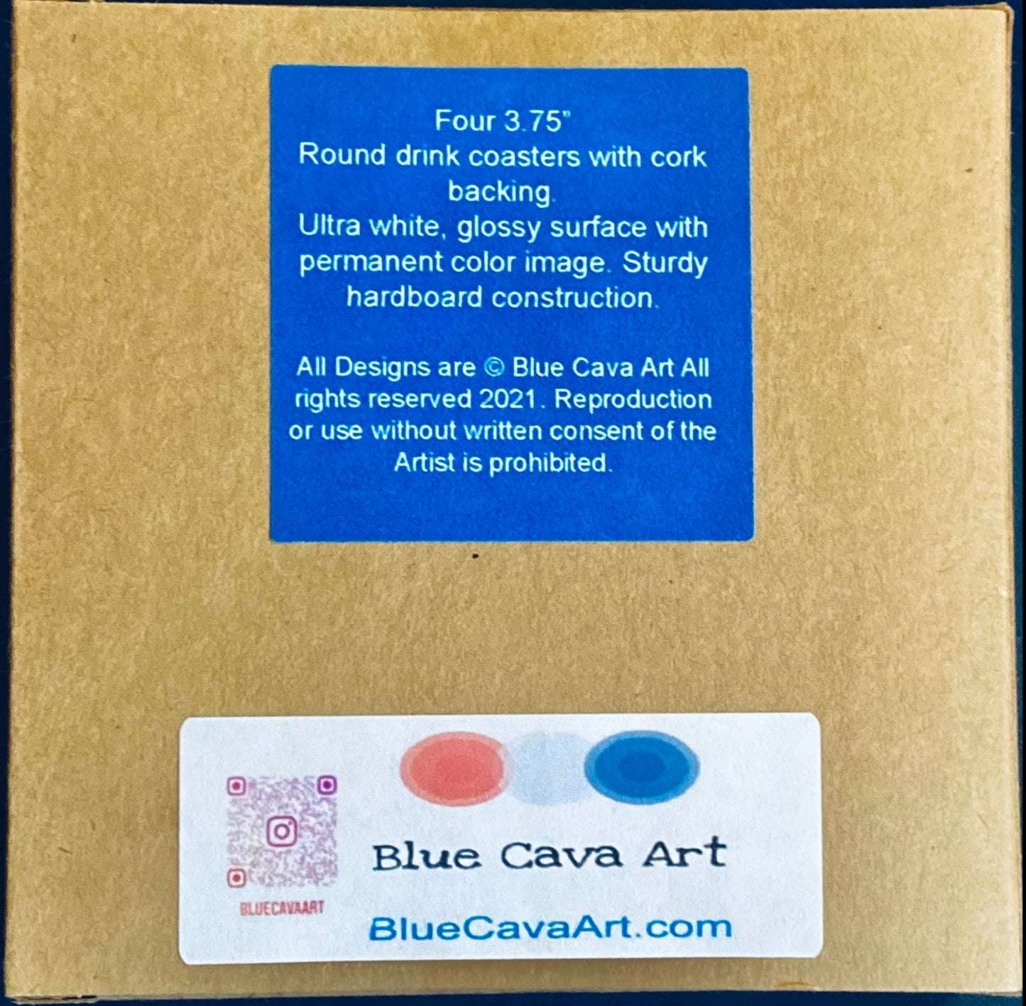 Watercolor Christmas Tree Corkwood Coaster Set - Blue Cava