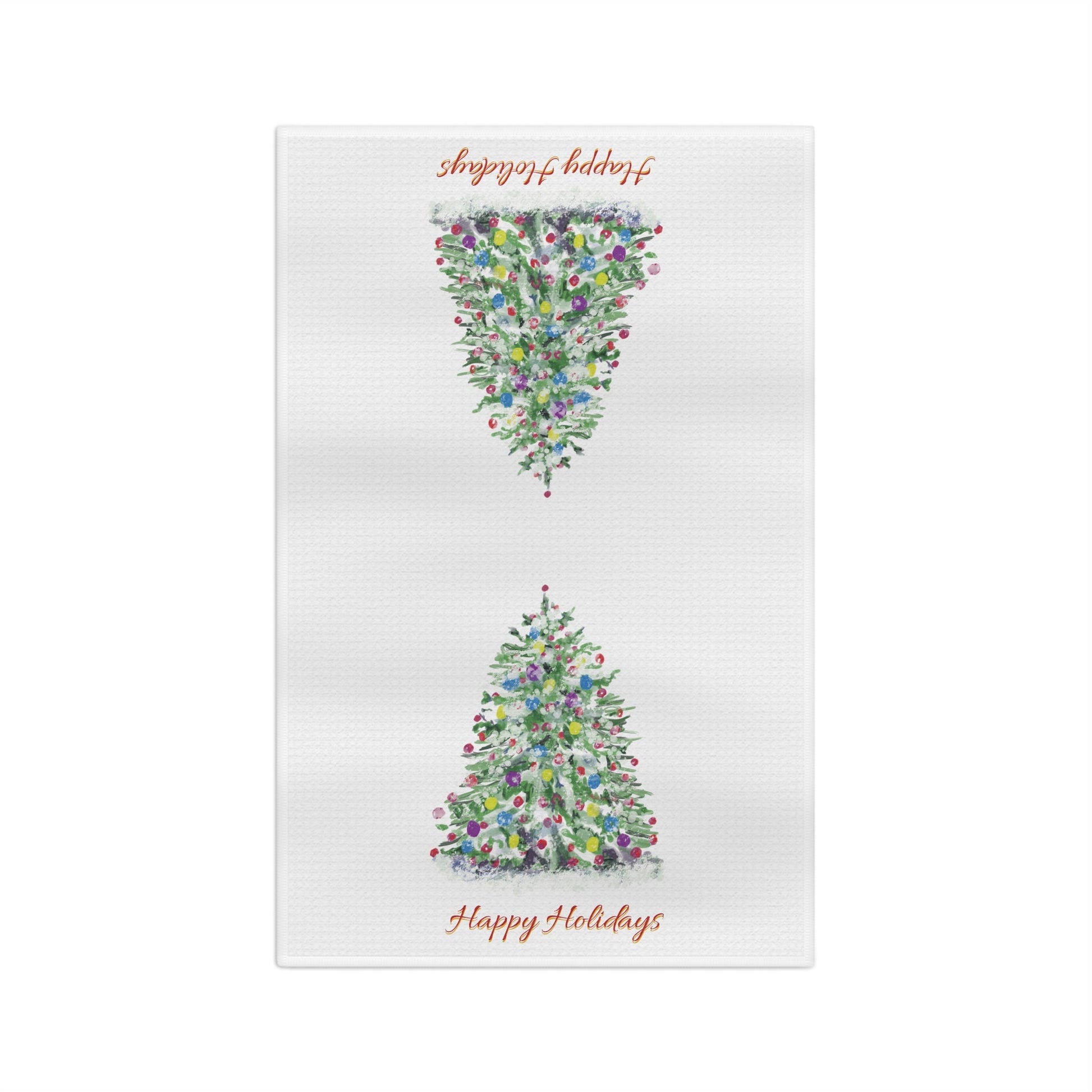 Watercolor Christmas Tree Holiday Microfiber Waffle Towel - Blue Cava