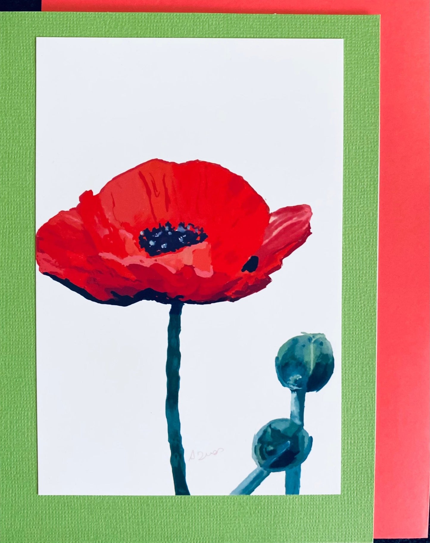Watercolor Poppy Greeting Card - Blue Cava
