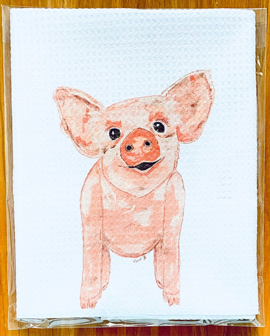 “Wilbur” Pig Microfiber Waffle Towel - Blue Cava