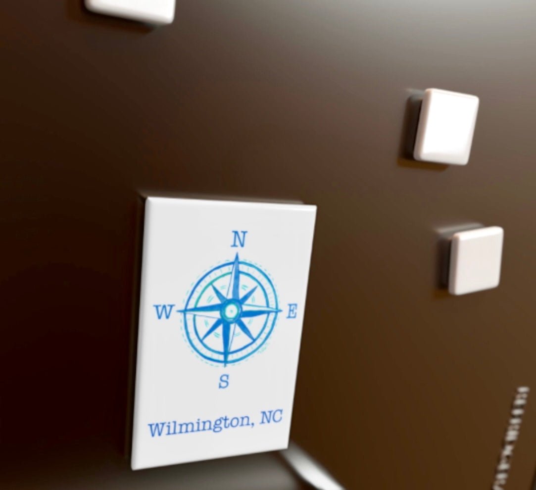 Wilmington Compass Button Magnet, Rectangle (1 & 10 pcs) - Blue Cava